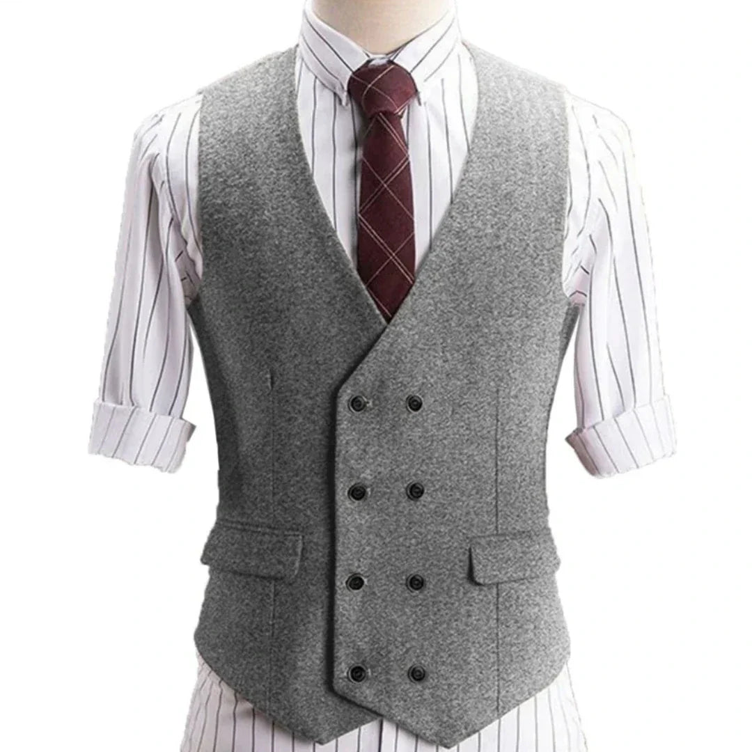 Men Vest Khaki Herringbone Double Button Solid Waistcoat For Wedding Banquet Business Office Work Casual Daily Men Suit Vest