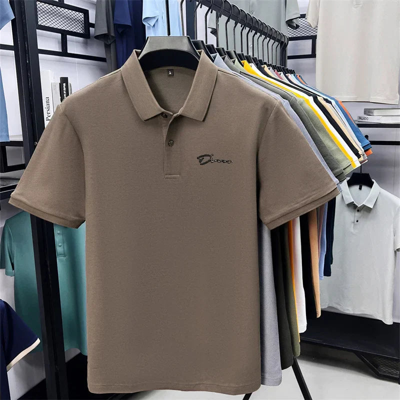 cotton100% hot sale men's new short sleeve polo shirt summer lapel letter printing ventilate t-shirt business classic mans wear