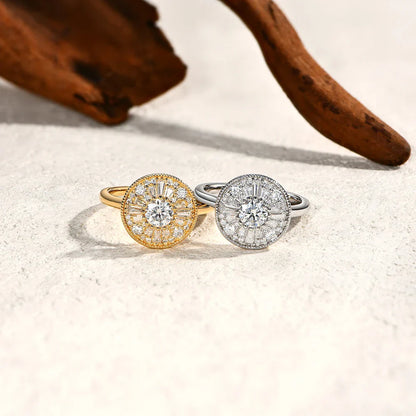 Full Moissanite Rings For Women DVVS1 Round Cut 0.5CT Diamond S925 Silver 18K Gold Plated Engagement Fine Jewelry Gifts