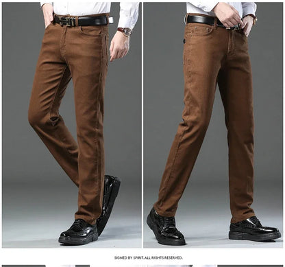 5 Colors Spring Autumn New Men's Clothing Slim Jeans Fashion Brown Business Casual Stretch Denim Pants Male Brand Trousers