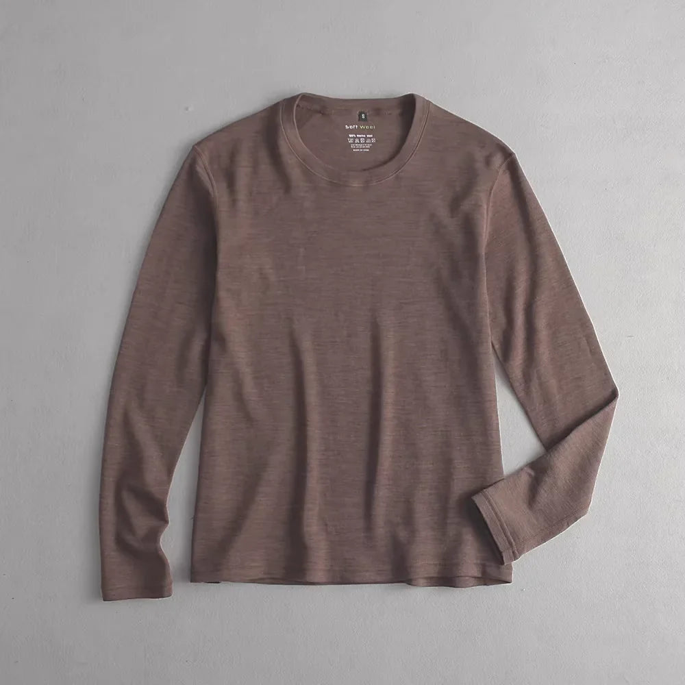 Men's 100% Merino Wool Thermal Long Sleeve T-Shirt Base Layer Breathable Wicking Anti-Odor Underwear for Outdoor Activities