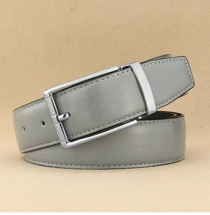 Designer Pin Buckle Gray Genuine Leather Men Belt Famous Brand Fashion Light  Luxury Strap Casual Young Cowboy Ceinture Homme