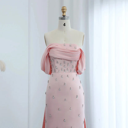 Customized Off Shoulder Evening Dresses for Women Wedding Saudi Arabia Dubai Long Formal Prom Gowns Party Baby Pink Bule Dress