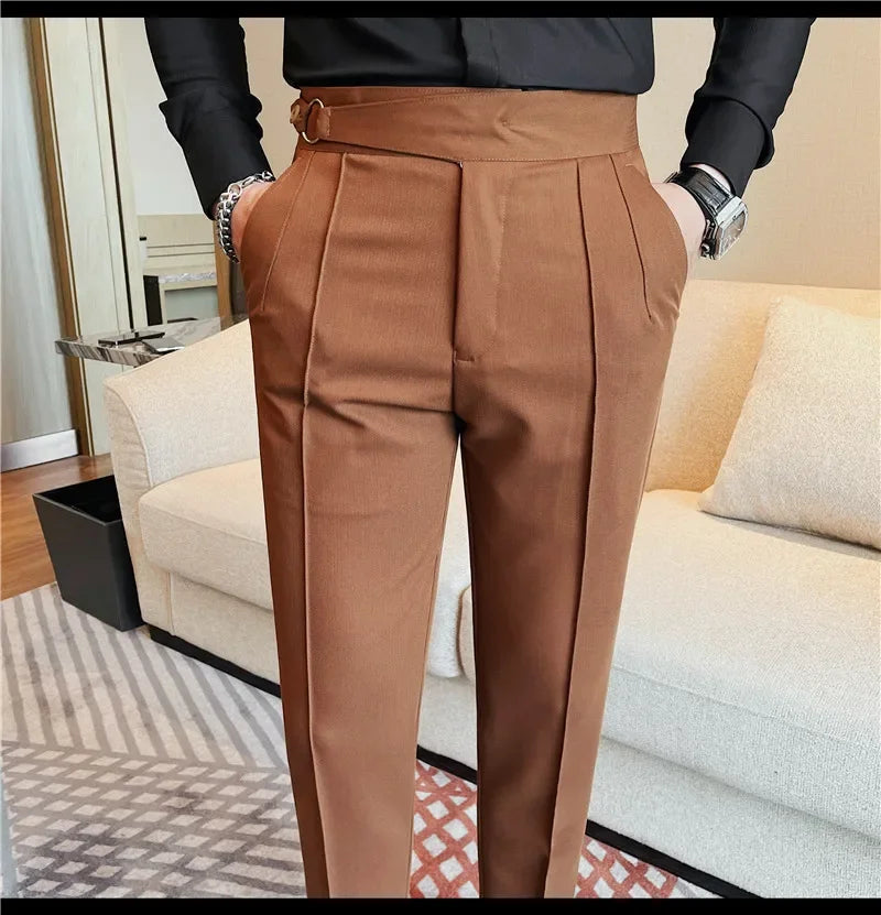 British Style Men's High Waist Casual Pants New Solid Color Naples Men Suit Pants Slim Fit Casual Business Formal Mens Trousers