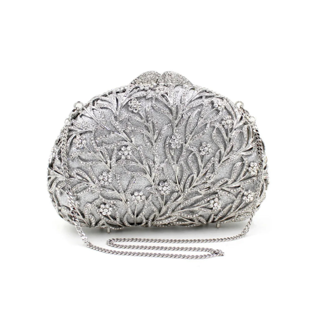 2025 Hot Sale Dendritic Crystal Diamond-Studded Handbag Shiny Golden Evening Bag for Women