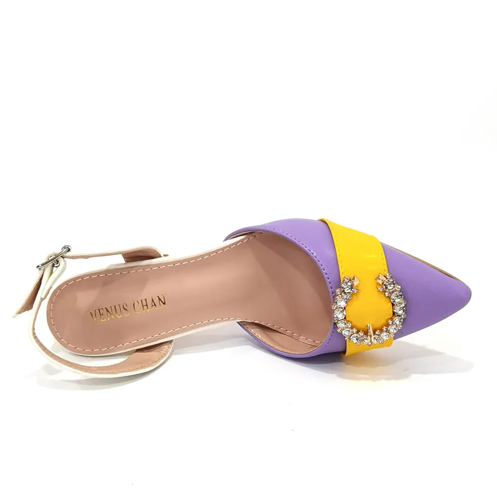2022 Italian Design Leather Colorblock Pointed Toe High Heel Women's Sandals Fashion Everyday Matching Shoes and Bag Sets