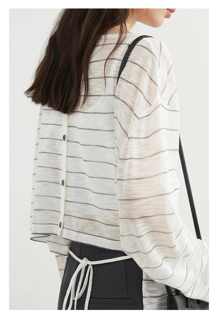 Korean Women T-Shirts Loose Casual New Striped Long Sleeve Sunscreen Shirt Designed Female Tees Summer 2025