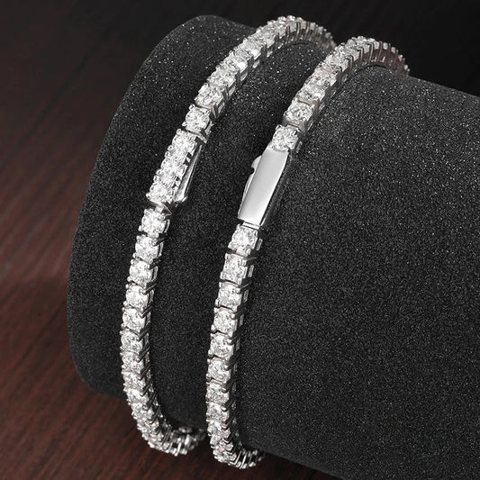 Bracelet de tennis en moissanite D VVS1, original s925 en argent sterling plaqué or blanc 18 carats avec GRA, pour femmes et hommes