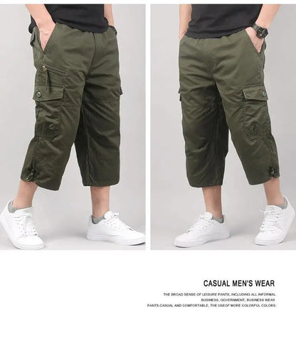 Men's Cargo Shorts Summer Loose Casual Pants Elastic Waist Large Size Outdoor Jogging Sweatpants Trend Multi Pockets