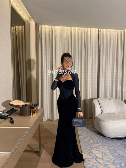 Customized Sexy Fashion Velour Beading Sequined Mermaid Square Neck Long Dresses Bespoke Occasion Dresses Sizes Available Retro