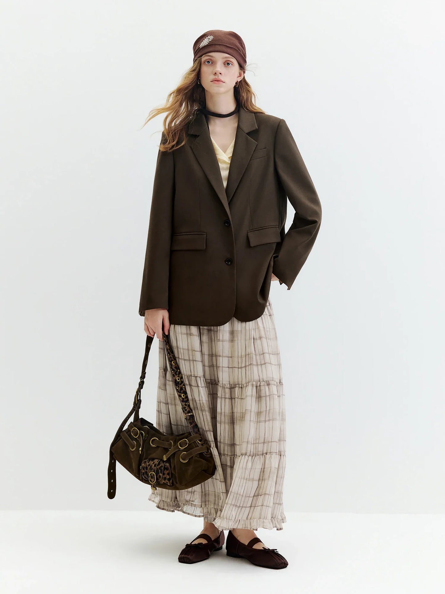 Retro-style Commuter Color-blocked Turn-up Cuff Blazer for Women 2026 Autumn New Style Single-breasted Coat Solid