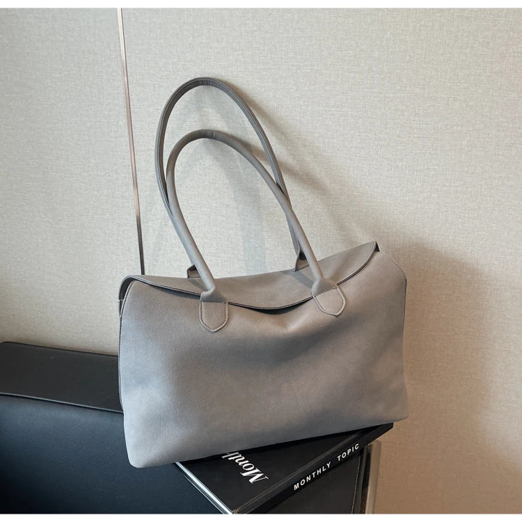 Classic Faux Suede Handbags Women England Style Elegant Shoulder Bags Big Solid Designer Casual Totes Lady Retro Female Packages