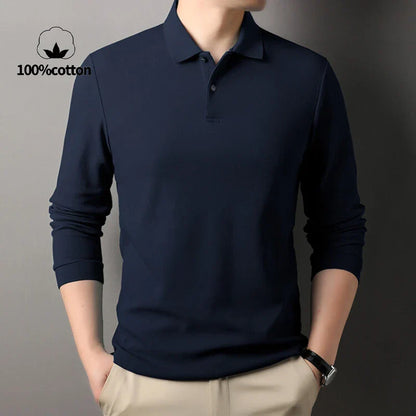 100% Cotton Polo Shirt, Four Seasons Universal  Leisure Long Sleeve, Breathable Lapels T-shirt, Perfect for Golf Sports Durable