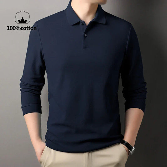 100% Cotton Polo Shirt, Four Seasons Universal  Leisure Long Sleeve, Breathable Lapels T-shirt, Perfect for Golf Sports Durable
