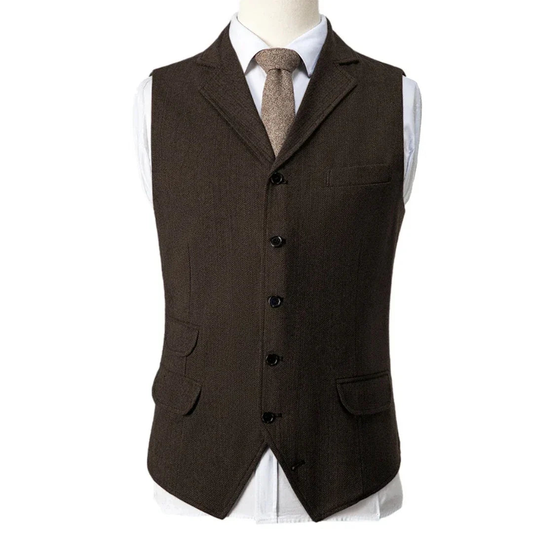 Men Vest Blue Herringbone Single Button With Lapel Waistcoat For Wedding Birthday Banquet Party Business Work Men Suit Vest