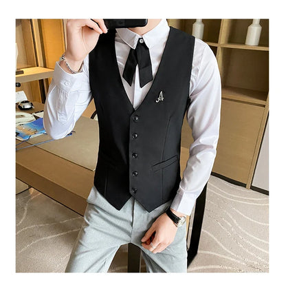 Top Quality Men's Business Casual Slim Vest Fashion Designer Men Classic Solid Color Single Breasted Sleeveless Vest Size 5XL-M