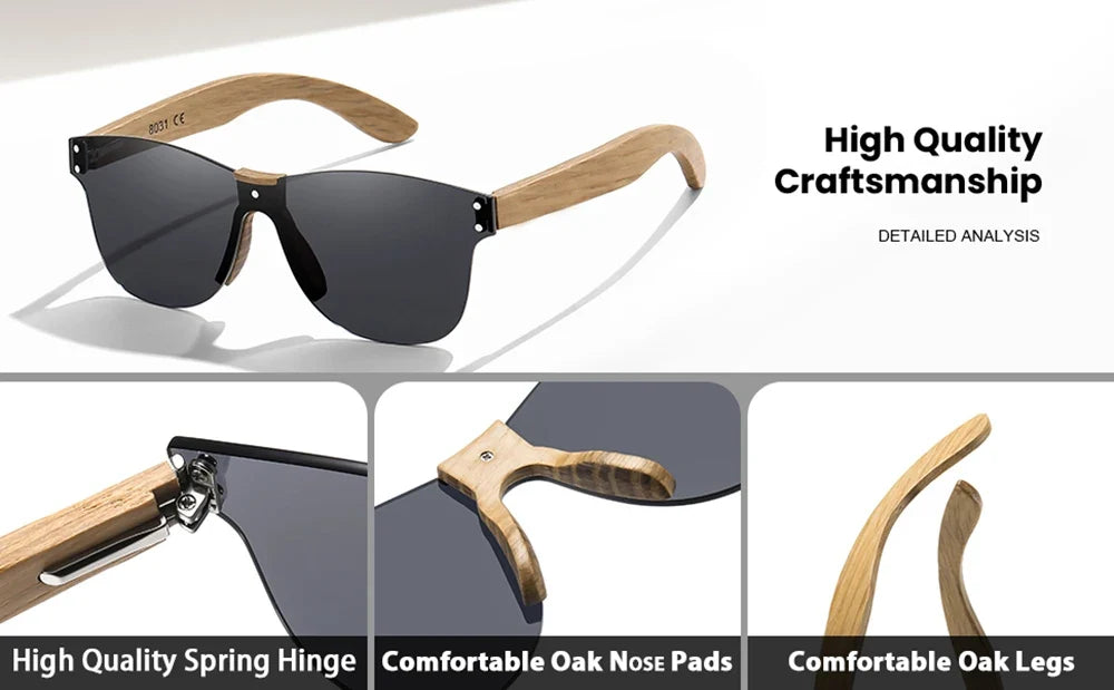 Eco-Friendly Retro Oak Sunglasses UV400 Wooden Sunglasses for Men and Women Universal Fashion Anti-Blue Lens 8031