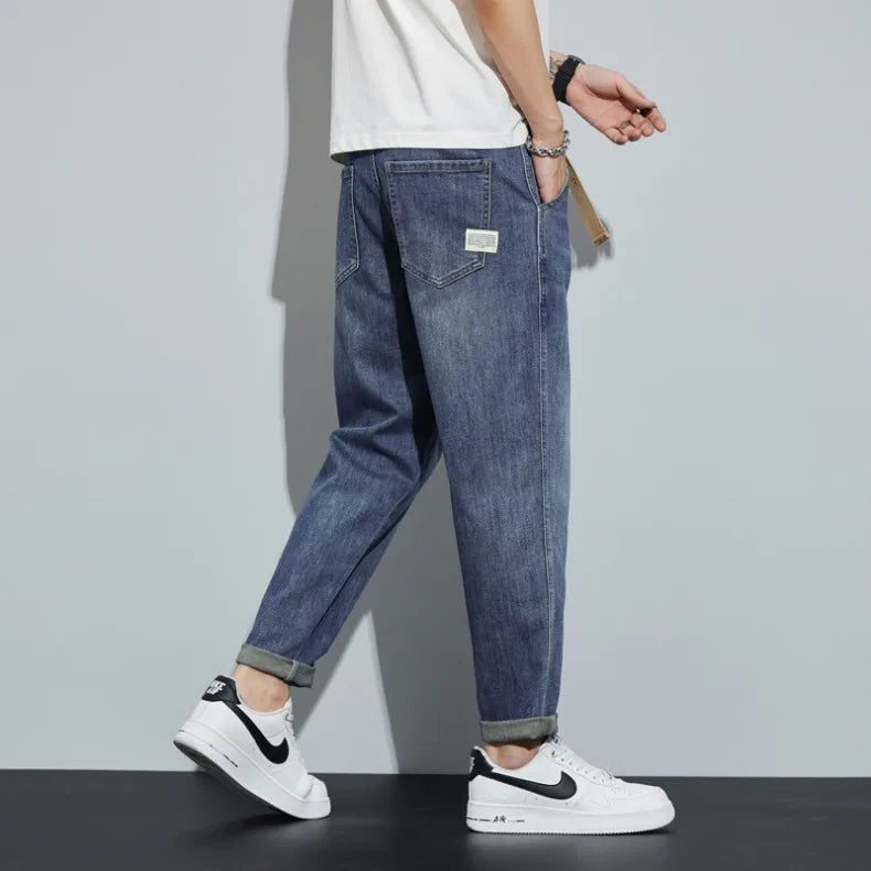 Winter Dark Blue Fleece Jeans for Men Black Loose Straight Casual Trendy Comfortable Versatile Youth Thickened Harem Pants Blue