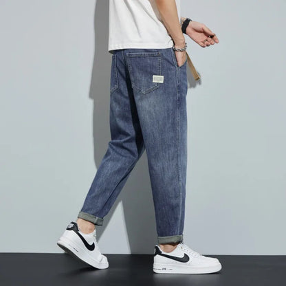 Winter Dark Blue Fleece Jeans for Men Black Loose Straight Casual Trendy Comfortable Versatile Youth Thickened Harem Pants Blue