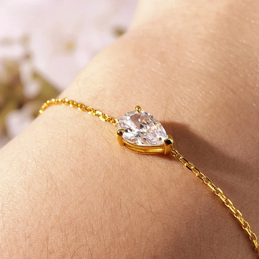 Bracelet Moissanite Goutte d'eau 2CT, peut passer le test de diamant à 100%, en Argent S925 plaqué Or 18K, chaîne réglable pour Femme