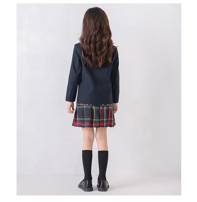 Children School Uniform Girls Jacket Plaid Skirt Suits Boys Formal Dress Toddler Student Clothes Sets Kids British Class Outfits