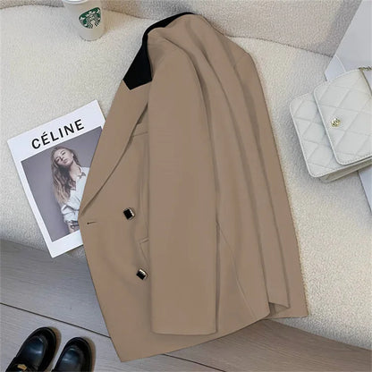 Spring Women's Suit Jacket Fashionable Korean Design Commute Style Long Sleeve Polyester Blend Urban Windbreaker