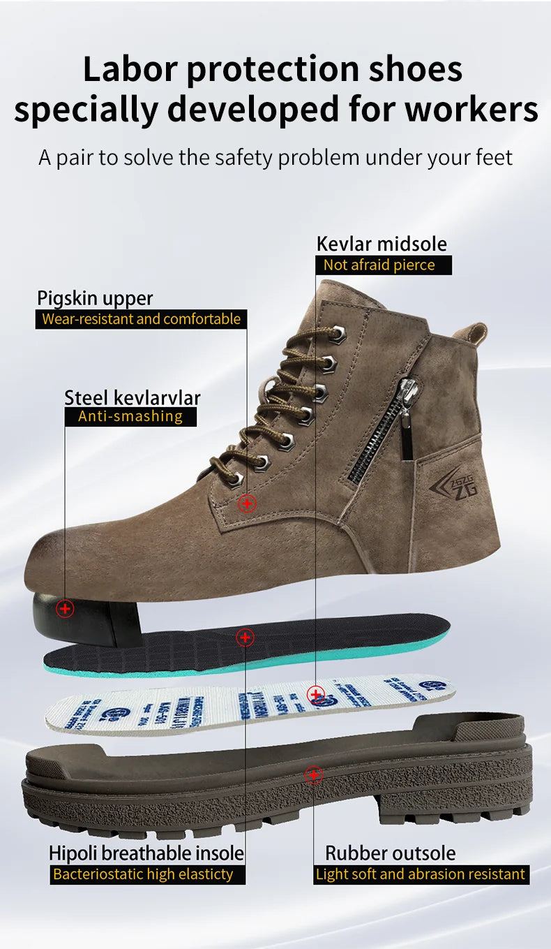 Latest 2024 Fashion Pig Skin Anti Scald Welding Shoes Indestructible Steel Toe Cap Nail Proof Men Safety Work Boots Sneakers