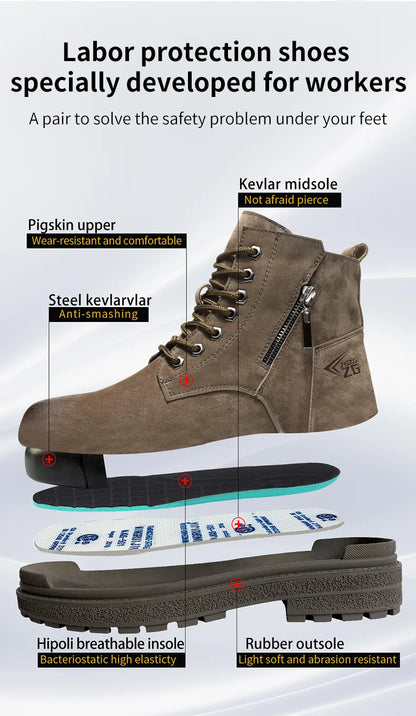 Latest 2024 Fashion Pig Skin Anti Scald Welding Shoes Indestructible Steel Toe Cap Nail Proof Men Safety Work Boots Sneakers