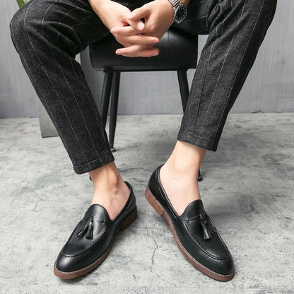 Men Small Fringe Loafers PU Low Heel Business Casual Formal Men Shoes