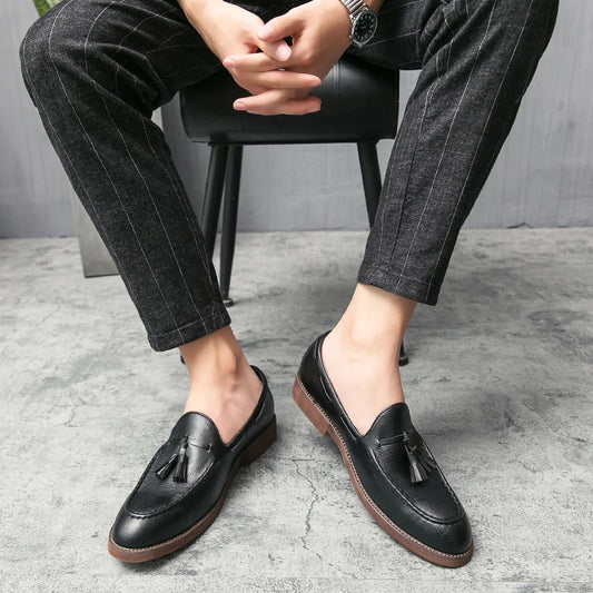 Men Small Fringe Loafers PU Low Heel Business Casual Formal Men Shoes