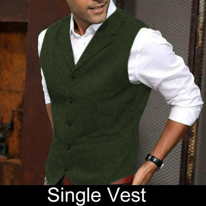 Business Suit Vest Man British Retro V-neck Male Vest Slim Solid Color Single-breasted Workwear Casual Men Waistcoat