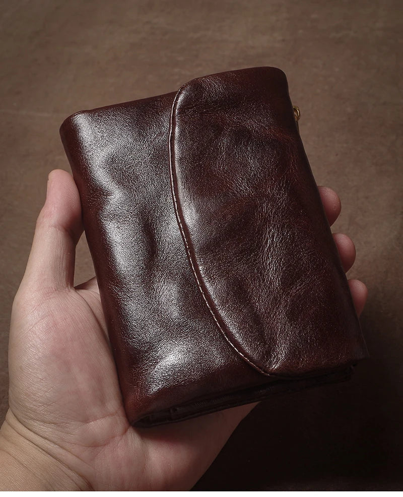 Vintage Genuine Leather Trifold Wallet for Men Women Zipper Coin Purse Driver License ID Credit Card Luxury Cowhide Wallet