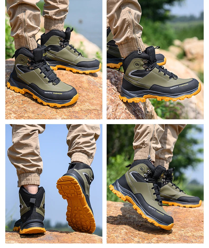 Construction Safety Shoes Men Waterproof Work Boots Anti-smash Steel Toe Shoes Puncture-Proof Indestructible Shoes Safety Shoes