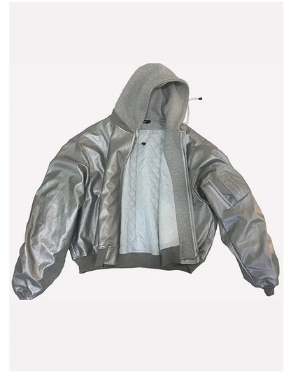 Autumn Winter Oversized Cool Black Thickened Warm Pu Leather Jacket Men Hood Luxury Designer Fake 2 Clothes
