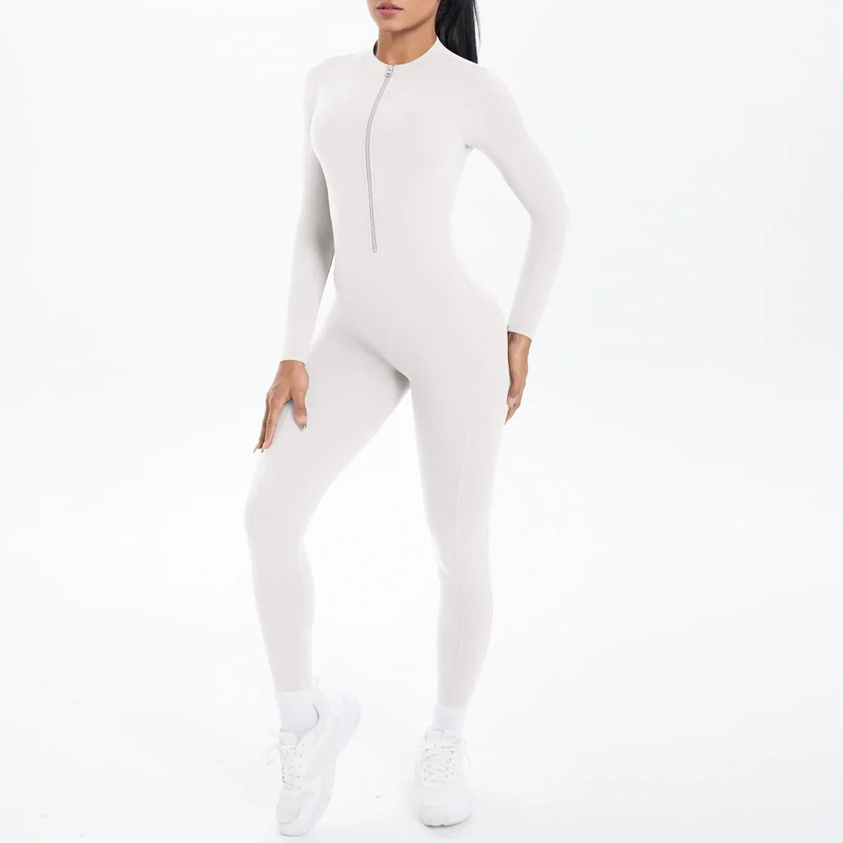 Solid Color Bodysuits for Woman's Backless Long Sleeved Zipper Yoga Jumpsuits High Dtrength Workout Sports Fitness Clothing Set