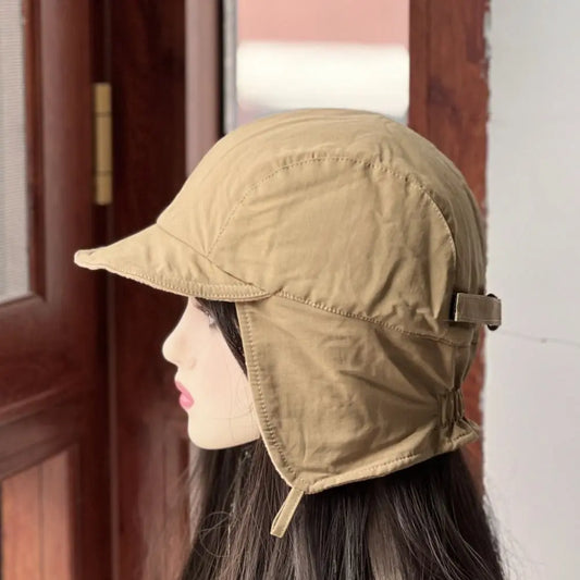 Japanese Retro Bomber Hat Solid Color Windproof Velvet Pilot Hat Ear Protection Lei Feng Hat Keep Warm