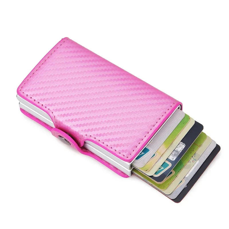 DIENQI-Carbon Credit Card Holder Men Wallet RFID PU Leather Metal Hasp Wallet Male Purse Minimalist Gifts for Men Carteiras