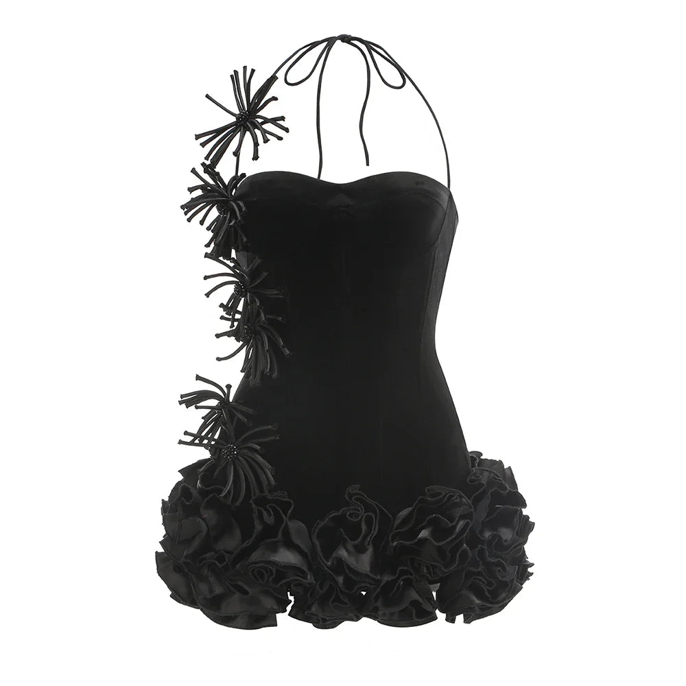 Halter Sleeveless Style Corset Mini Dress with Unique Embellishments for a Special Night Out Evening Gown