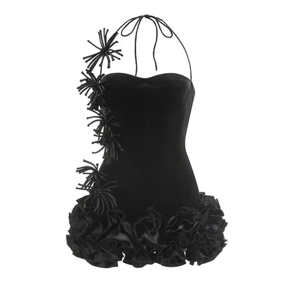 Halter Sleeveless Style Corset Mini Dress with Unique Embellishments for a Special Night Out Evening Gown