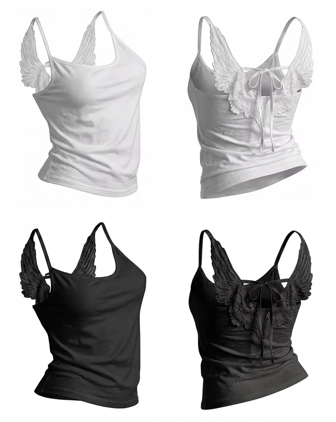 Angel Wings Vest 3D Embossed Wings Embroidery Spaghetti Strap Vest Y2K Women Gothic Fashion Summer Sexy Slim Backless Short Top