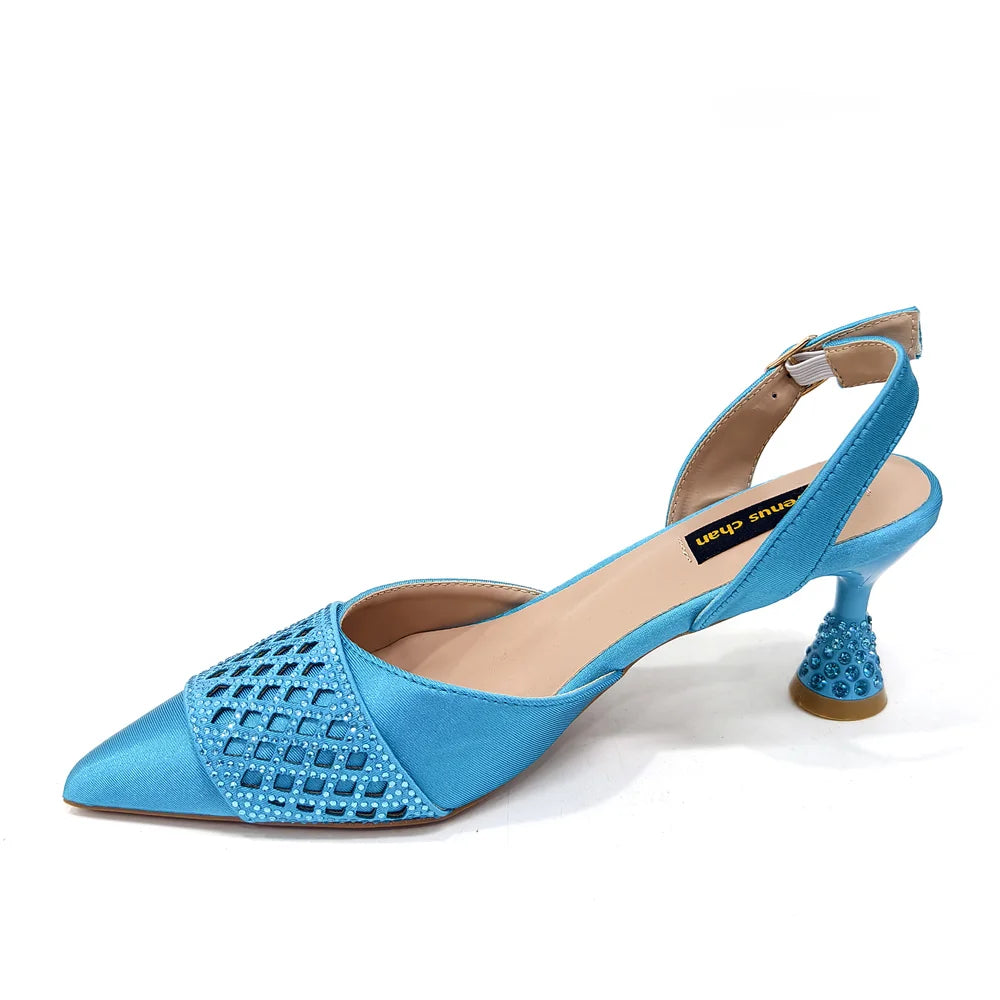 2025 New Summer Collection Stylish Italian Women’s Shoes and Bag Set in Gold Colour - Comfortable Mid Heels With Rhinestones