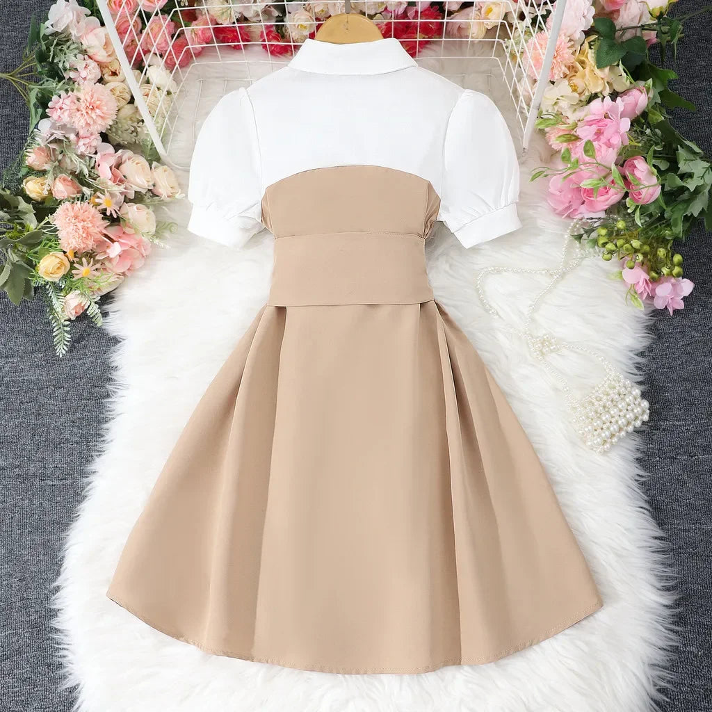 2025 Vintage Elegant Kids Girl Dress Summer Short Sleeves School Graduation Birthday Party Children Dresses 7 8 9 10 11 12 Yrs