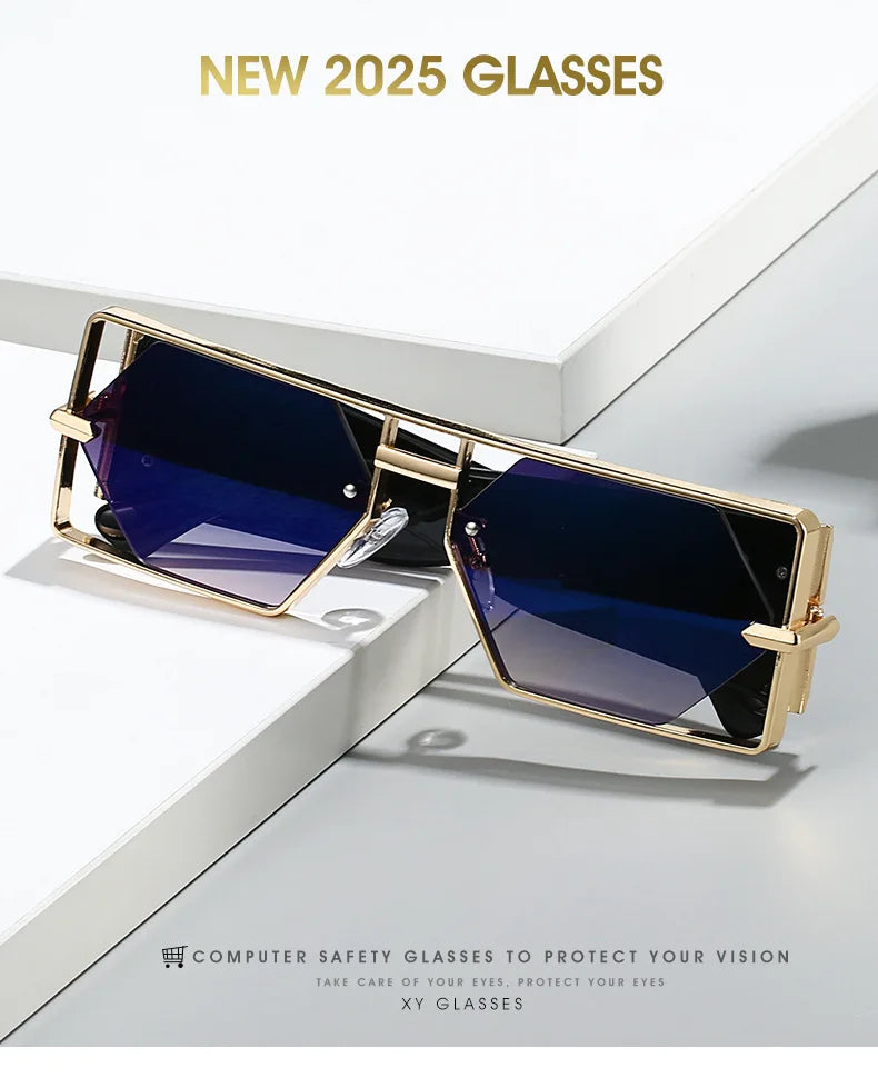 2025 New Hollow Sunglasses Men Women Hip Hop Internet Celebrities Ins Fashion Sun Glasses Ladies Female Alloy Frame Square UV400