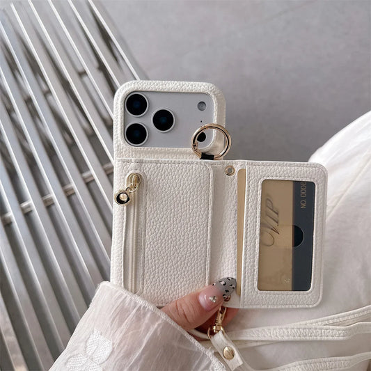 Crossbody Zipper Wallet with Card Holder Phone Case for apple IPhone Air 17 14 11 Pro Max 13 12 16 15 Plus Ring Leather Cover