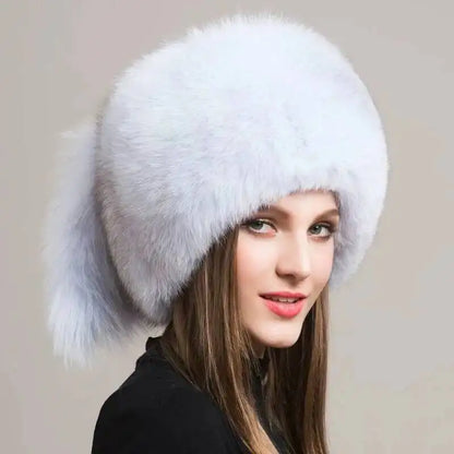 Real Fox Fur Hat For Women Winter Ear Protection Genuine Fur Hat Russian Natural Fur Bomber Hat Outdoor Thicken Warm Fur Caps