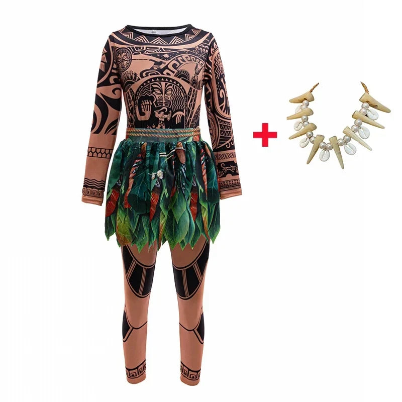 Children Cosplay Dresses Girls Moana Princess Dress for Kid Halloween Maui Vaiana Costume Children Birthday Party Clothes Set