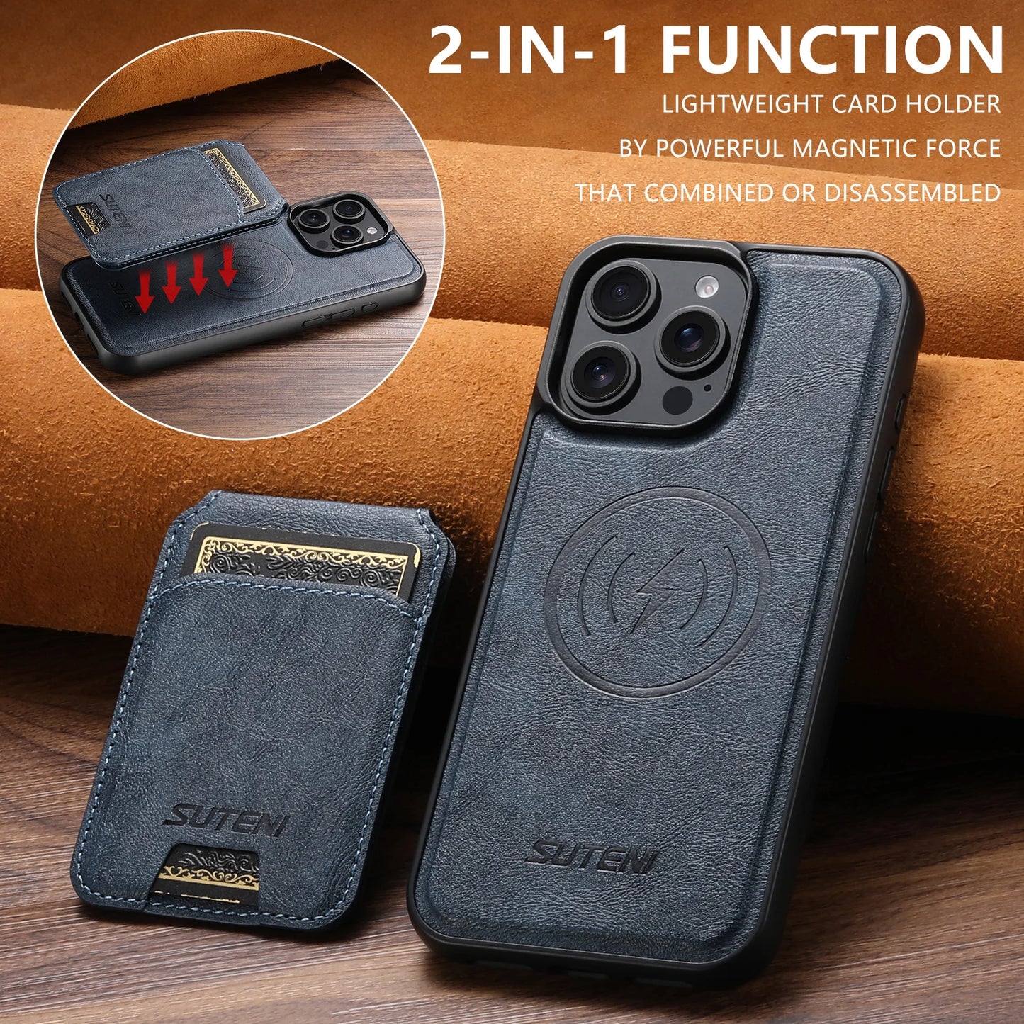 Wireless Charging Magnet PU Leather Phone Case Card Holder Stand For iPhone 17 Pro Max 16 Plus 15 Pro 13 12