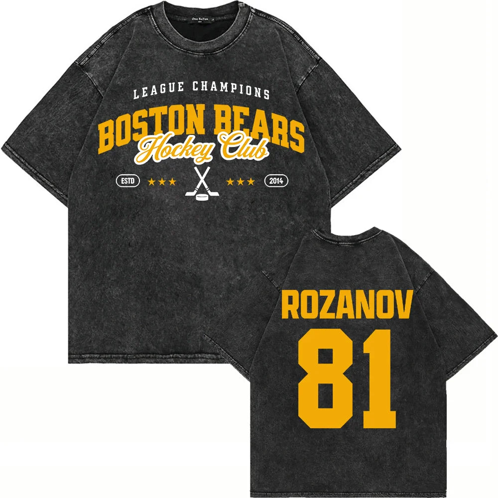 Vintage Washed Heated Rivalry Ilya Rozanov 81 Boston Raiders Tshirt Men Shane Hollander 24 Montreal Metros 100% Cotton Tees Tops