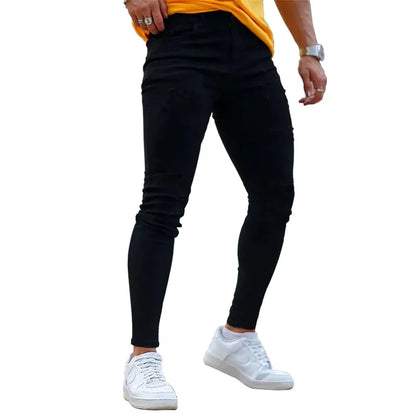 Mens Skinny Jeans Solid Color High Stretch Denim Trousers Casual Daily For Office Parties Male Cowboy Pants
