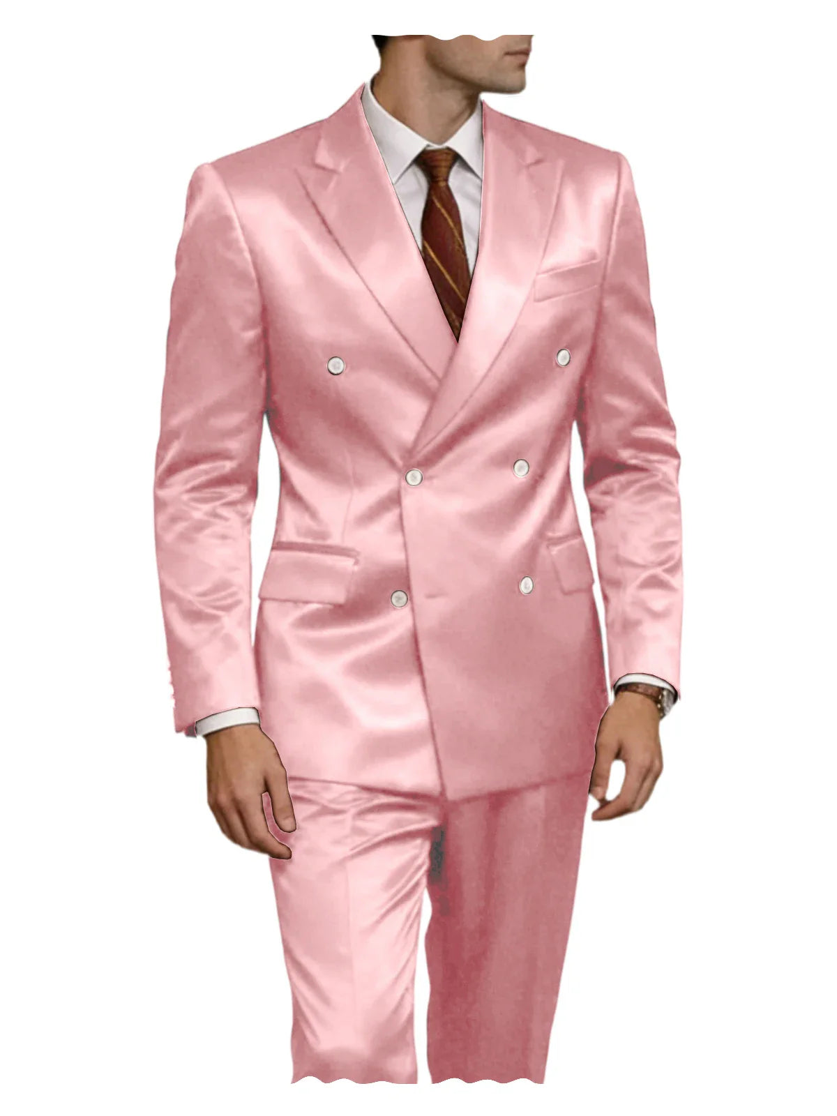 Luxury Men's Shiny Satin 2 Piece Suit Peak Lapel Double Breasted Jacket Pants Elegant Slim Fit Formal Tuxedo for Wedding Party